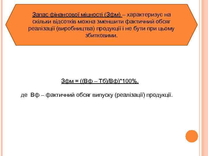 Запас фінансової міцності (Зфм) – характеризує на скільки відсотків можна зменшити фактичний обсяг реалізації