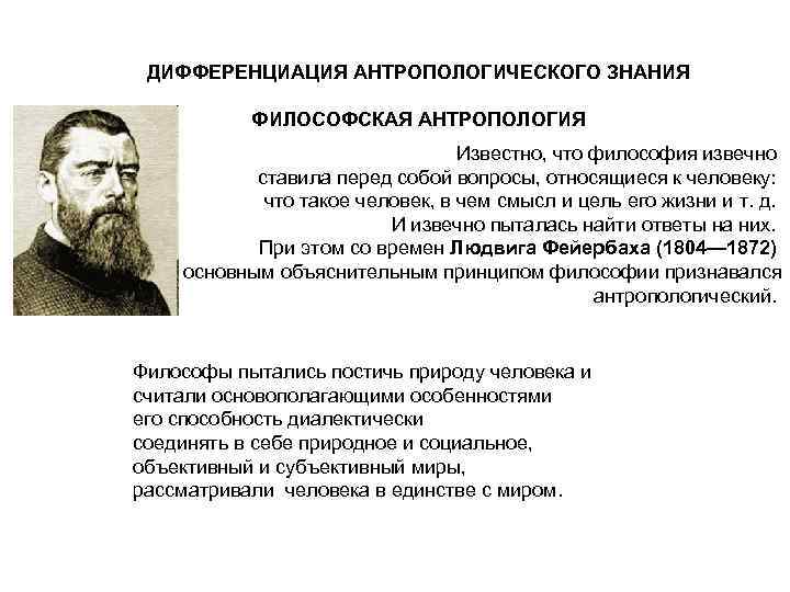 Курс антропологии. Педагогическая антропология. Антропологический принцип познания. Дифференциация антропологического знания. Антропология это в философии.