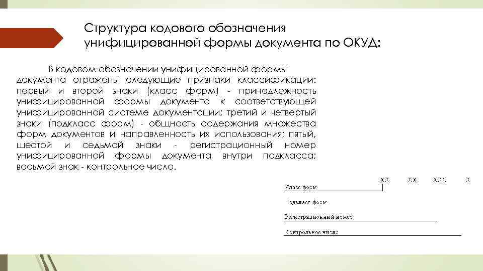 Структура кодового обозначения унифицированной формы документа по ОКУД: В кодовом обозначении унифицированной формы документа