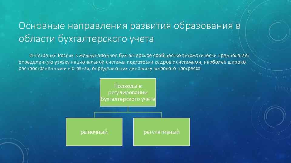 Основные направления развития образования в области бухгалтерского учета Интеграция России в международное бухгалтерское сообщество