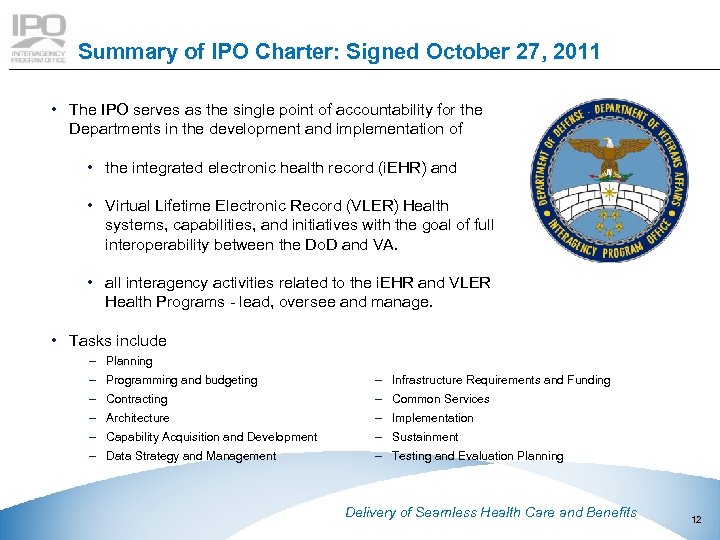 Summary of IPO Charter: Signed October 27, 2011 • The IPO serves as the