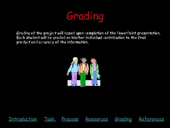 Grading of the project will based upon completion of the Power. Point presentation. Each