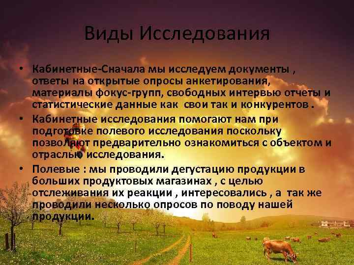 Виды Исследования • Кабинетные-Сначала мы исследуем документы , ответы на открытые опросы анкетирования, материалы