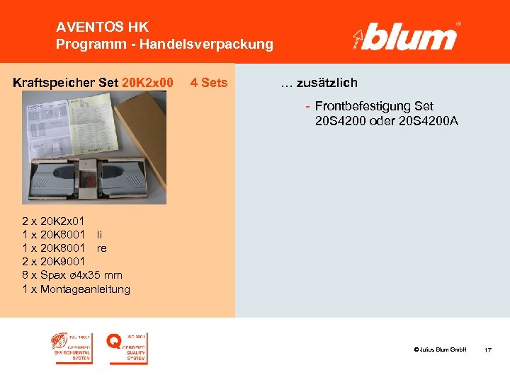 AVENTOS HK Programm - Handelsverpackung Kraftspeicher Set 20 K 2 x 00 4 Sets