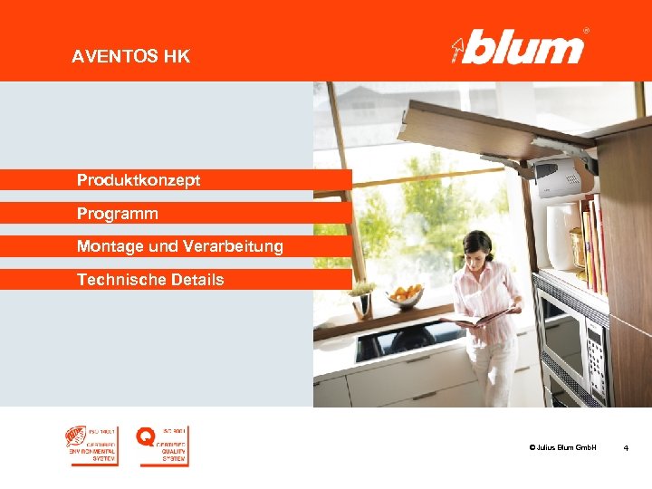 AVENTOS HK Produktkonzept Programm Montage und Verarbeitung Technische Details © Julius Blum Gmb. H