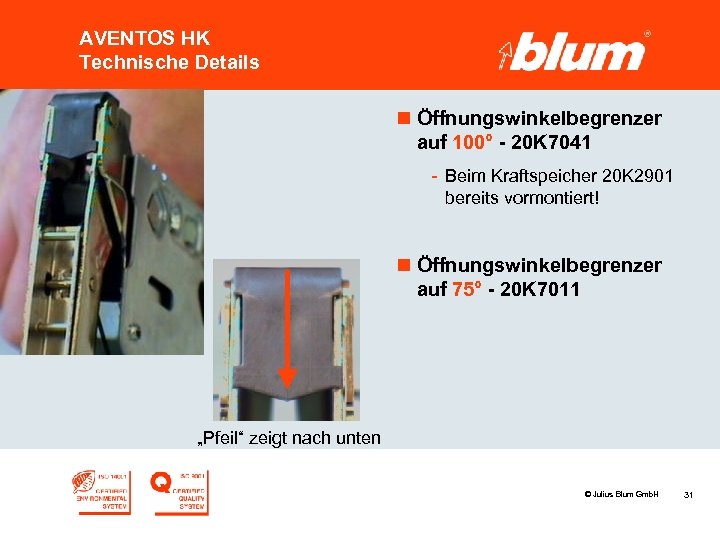 AVENTOS HK Technische Details n Öffnungswinkelbegrenzer auf 100° - 20 K 7041 - Beim