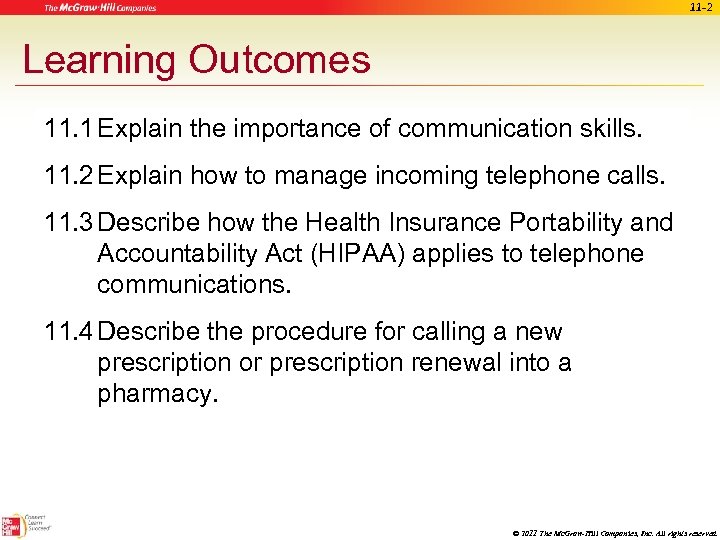11 -2 Learning Outcomes 11. 1 Explain the importance of communication skills. 11. 2