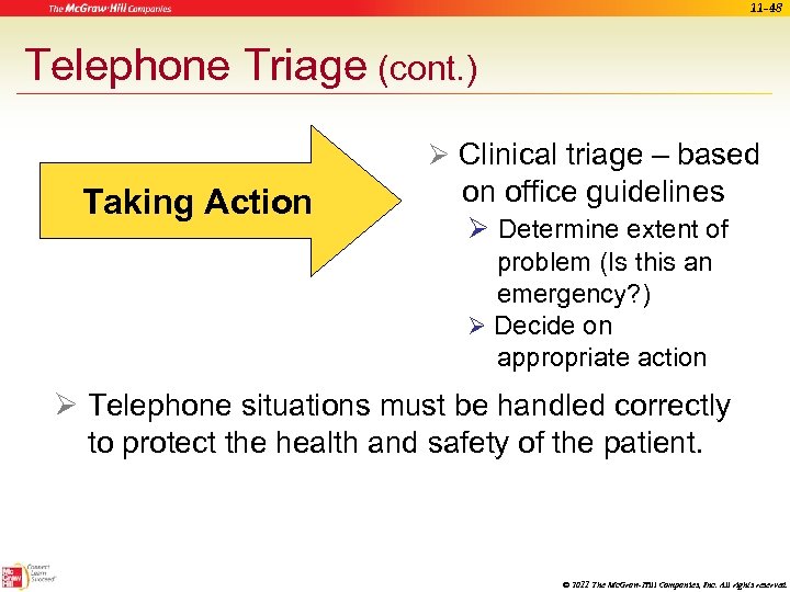 11 -48 Telephone Triage (cont. ) Ø Clinical triage – based Taking Action on