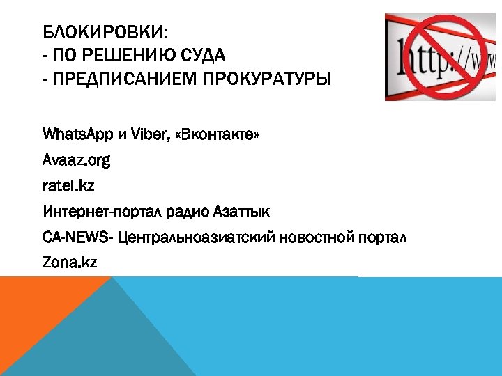 БЛОКИРОВКИ: - ПО РЕШЕНИЮ СУДА - ПРЕДПИСАНИЕМ ПРОКУРАТУРЫ Whats. App и Viber, «Вконтакте» Avaaz.