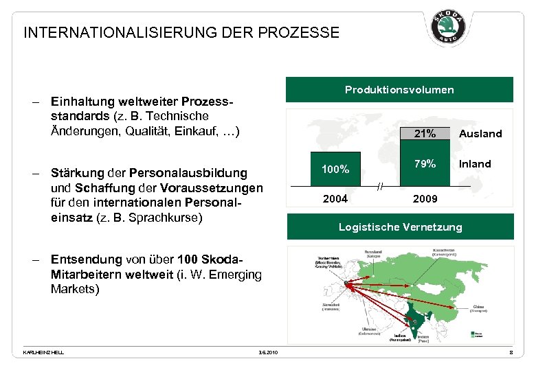 INTERNATIONALISIERUNG DER PROZESSE Produktionsvolumen - Einhaltung weltweiter Prozessstandards (z. B. Technische Änderungen, Qualität, Einkauf,