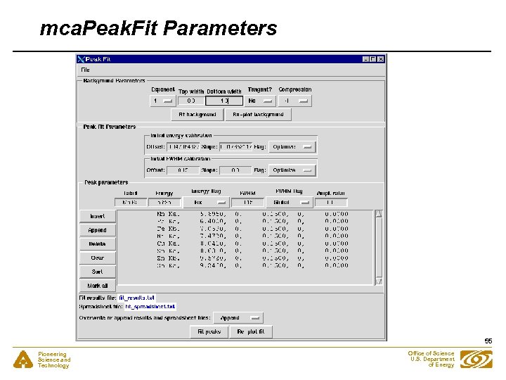 mca. Peak. Fit Parameters 55 Pioneering Science and Technology Office of Science U. S.