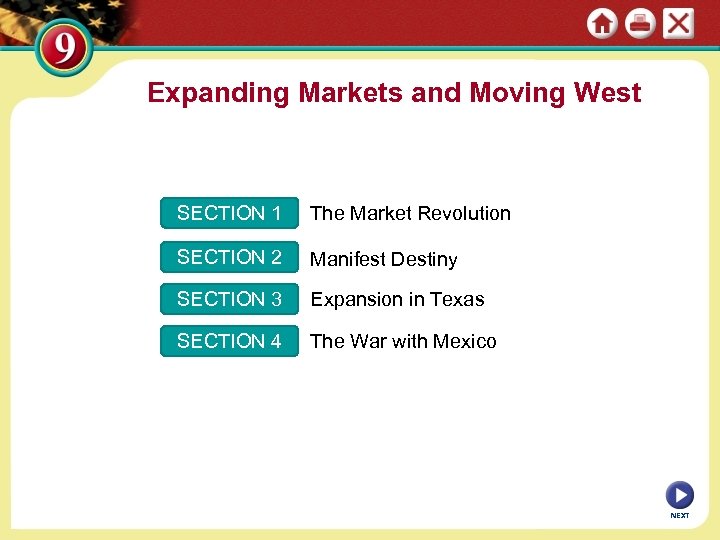 Expanding Markets and Moving West SECTION 1 The Market Revolution SECTION 2 Manifest Destiny