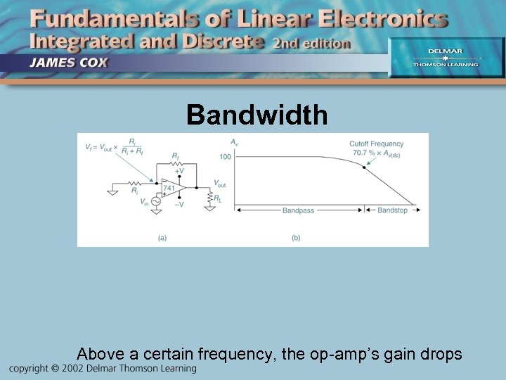 Bandwidth Above a certain frequency, the op-amp’s gain drops 