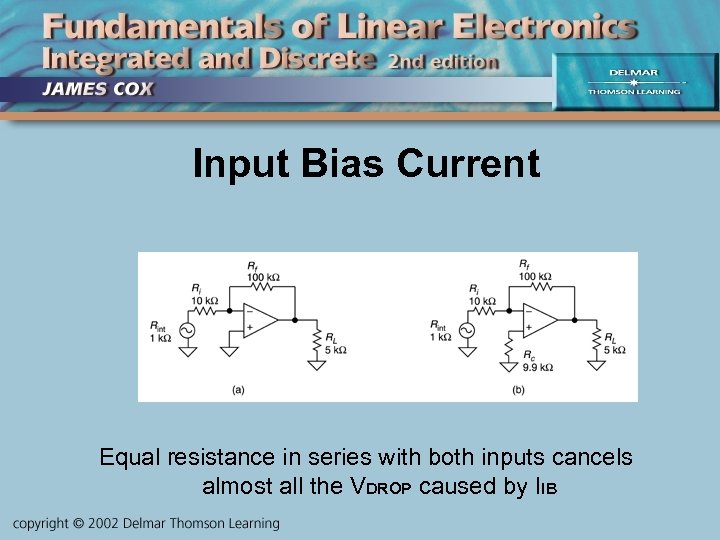 Input Bias Current Equal resistance in series with both inputs cancels almost all the