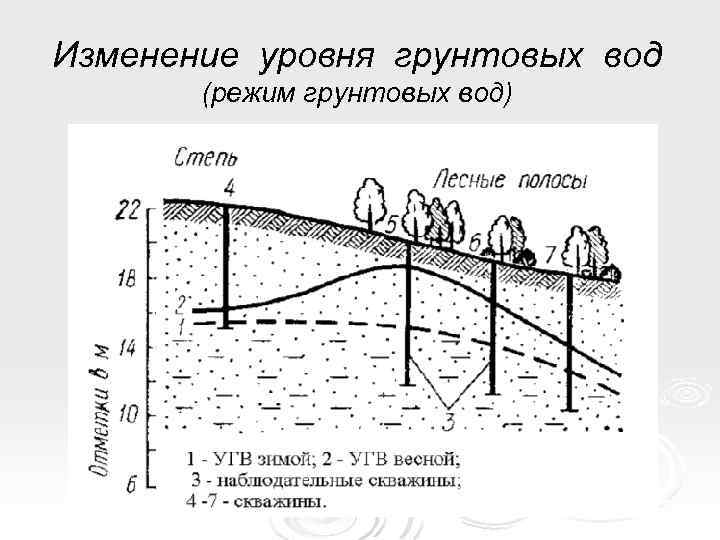 Изменение уровня грунтовых вод (режим грунтовых вод) 