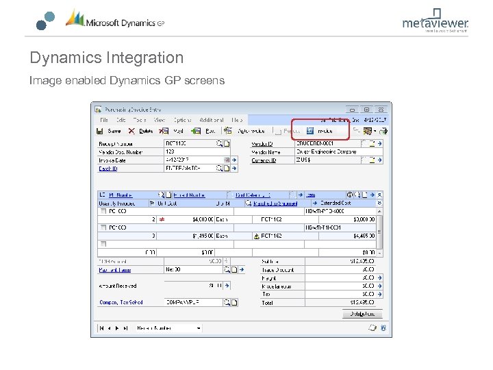 Dynamics Integration Image enabled Dynamics GP screens 