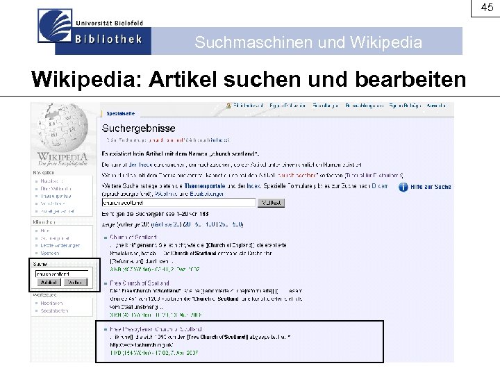 45 Suchmaschinen und Wikipedia: Artikel suchen und bearbeiten 