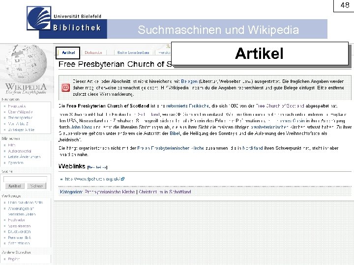 48 Suchmaschinen und Wikipedia Artikel 