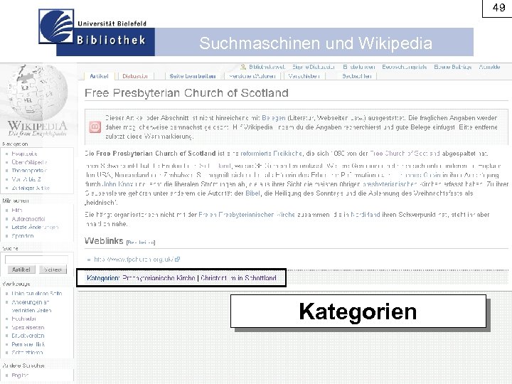 49 Suchmaschinen und Wikipedia Kategorien 