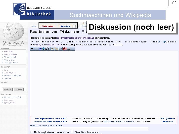51 Suchmaschinen und Wikipedia Diskussion (noch leer) 
