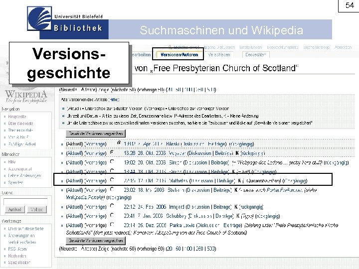 54 Suchmaschinen und Wikipedia Versionsgeschichte 