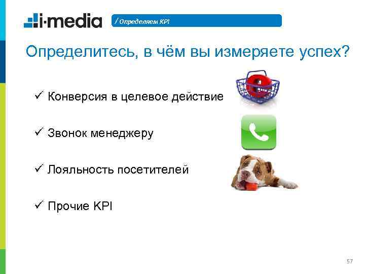 / Определяем KPI Определитесь, в чём вы измеряете успех? ü Конверсия в целевое действие