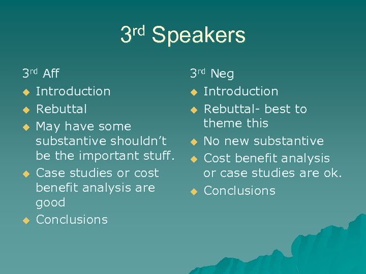 3 rd Speakers 3 rd Aff u Introduction u Rebuttal u May have some