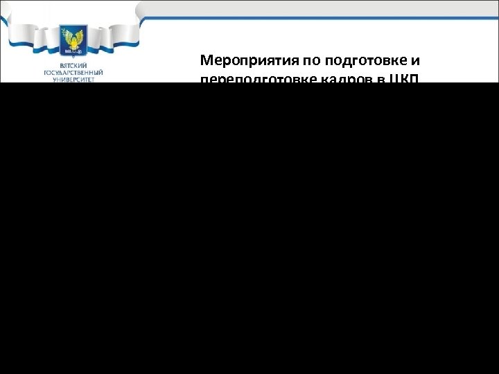 Мероприятия по подготовке и переподготовке кадров в ЦКП -участие в конференциях и выставках; -регулярное
