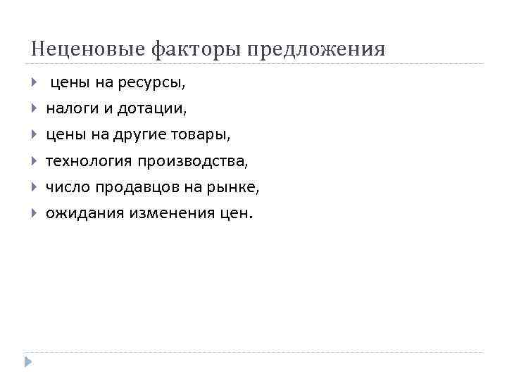 Неценовые факторы предложения цены на ресурсы, налоги и дотации, цены на другие товары, технология