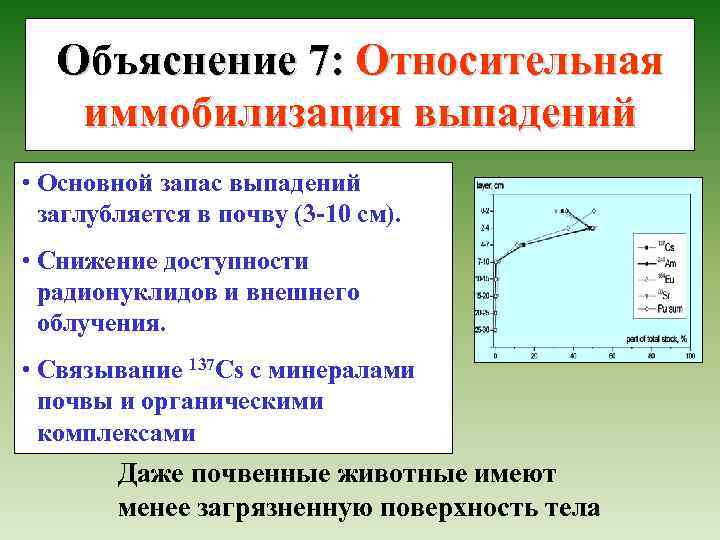 Объяснение 7: Относительная иммобилизация выпадений • Основной запас выпадений заглубляется в почву (3 -10