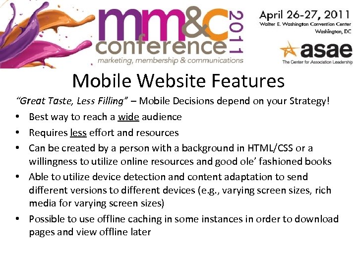 Mobile Website Features “Great Taste, Less Filling” – Mobile Decisions depend on your Strategy!