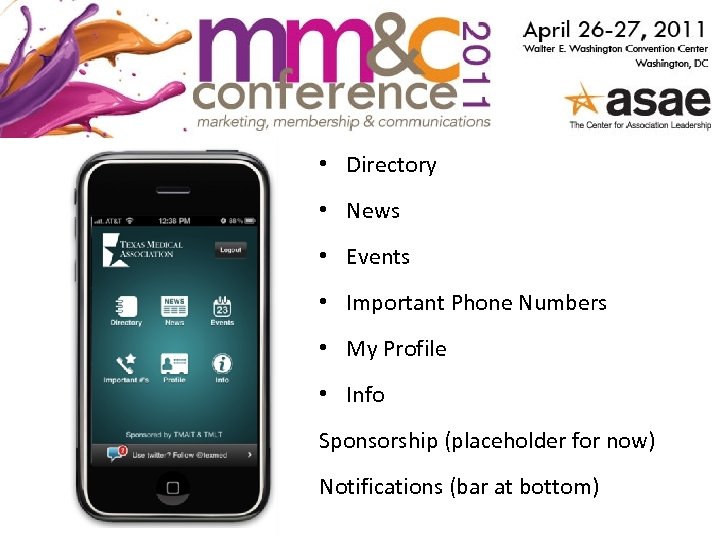  • Directory • News • Events • Important Phone Numbers • My Profile