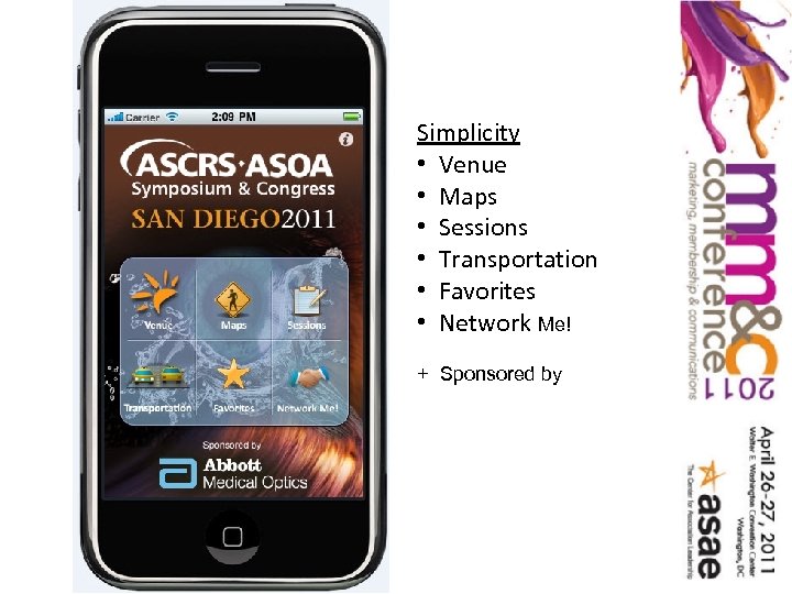 Simplicity • Venue • Maps • Sessions • Transportation • Favorites • Network Me!