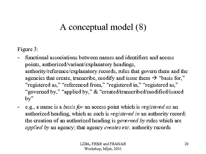 A conceptual model (8) Figure 3: - functional associations between names and identifiers and