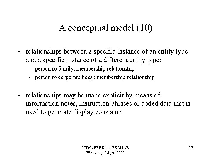 A conceptual model (10) - relationships between a specific instance of an entity type