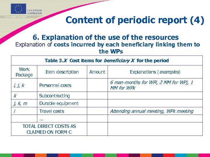 Content of periodic report (4) 6. Explanation of the use of the resources Explanation
