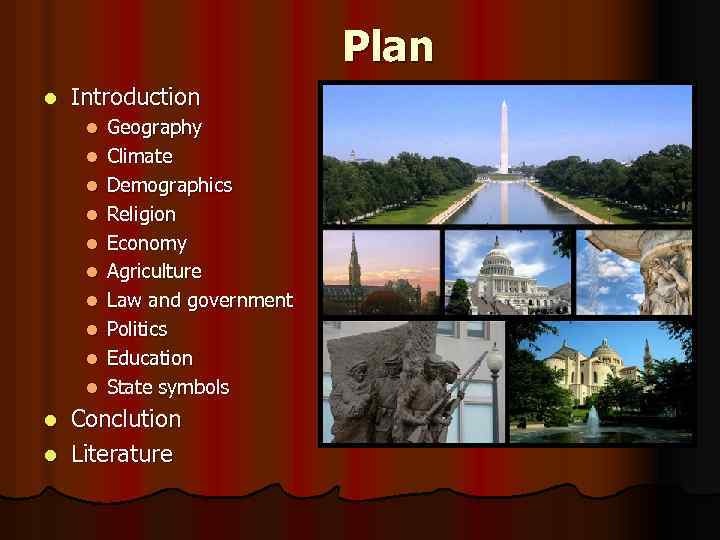 Plan l Introduction l l l l l Geography Climate Demographics Religion Economy Agriculture