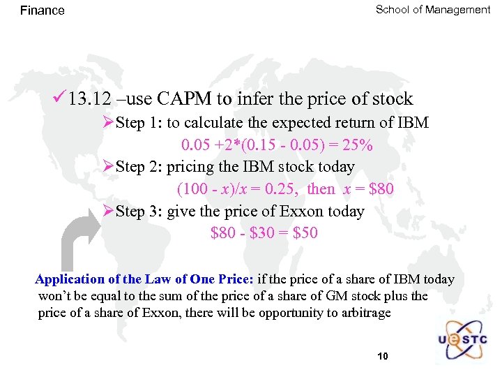 Finance School of Management ü 13. 12 –use CAPM to infer the price of