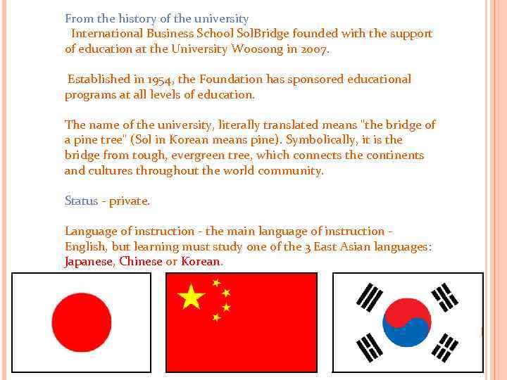 From the history of the university International Business School Sol. Bridge founded with the
