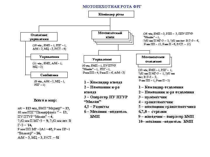МОТОПЕХОТНАЯ РОТА ФРГ Командир роты Отделение управления Мотопехотный взвод (19 чел. , БМП –