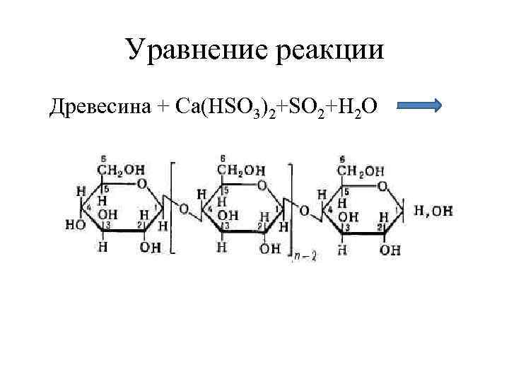 Уравнение реакции Древесина + Ca(HSO 3)2+SO 2+H 2 O 