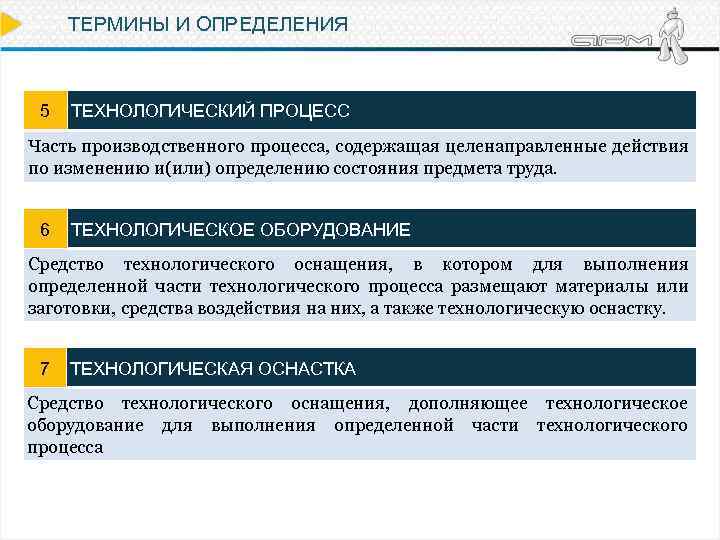 ТЕРМИНЫ И ОПРЕДЕЛЕНИЯ 5 ТЕХНОЛОГИЧЕСКИЙ ПРОЦЕСС Часть производственного процесса, содержащая целенаправленные действия по изменению