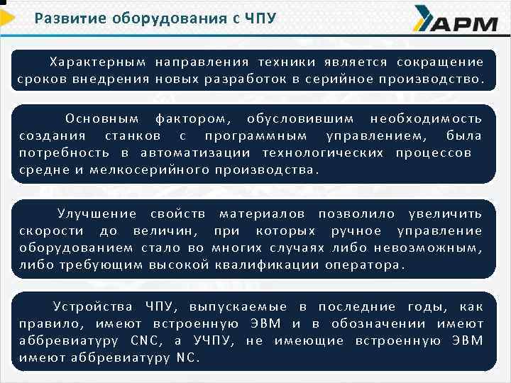 Развитие оборудования с ЧПУ Х арактерным нап равления техники является сокращение на пра вления