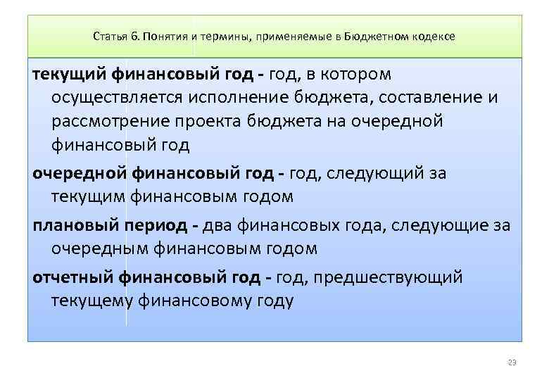 Статья 6. Понятия и термины, применяемые в Бюджетном кодексе текущий финансовый год - год,