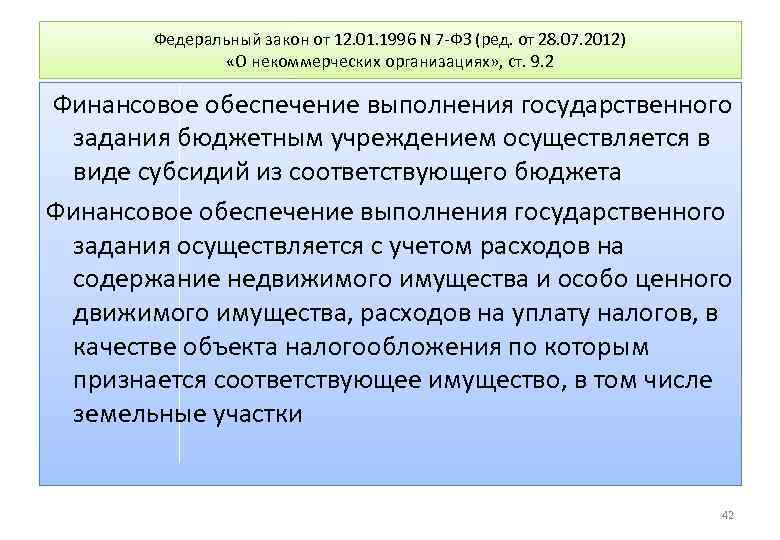 Федеральный закон от 12. 01. 1996 N 7 -ФЗ (ред. от 28. 07. 2012)