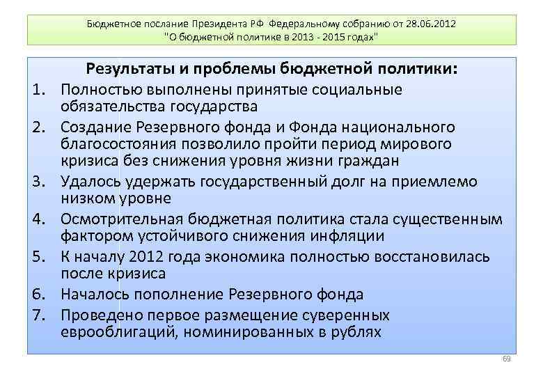 Бюджетное послание Президента РФ Федеральному собранию от 28. 06. 2012 "О бюджетной политике в