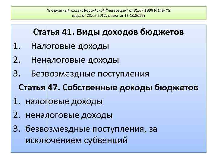 "Бюджетный кодекс Российской Федерации" от 31. 07. 1998 N 145 -ФЗ (ред. от 28.