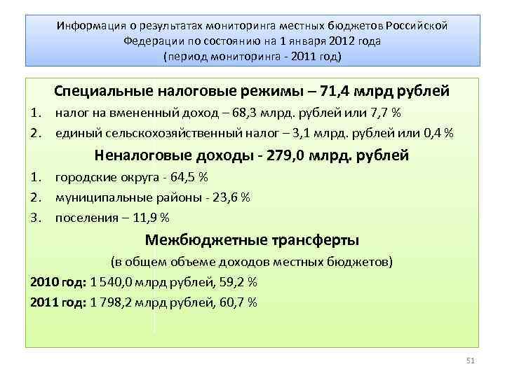 Информация о результатах мониторинга местных бюджетов Российской Федерации по состоянию на 1 января 2012