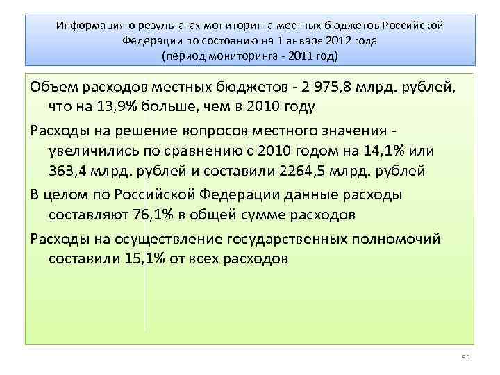 Информация о результатах мониторинга местных бюджетов Российской Федерации по состоянию на 1 января 2012