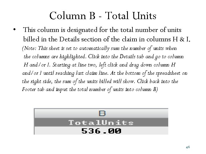 Column B - Total Units • This column is designated for the total number